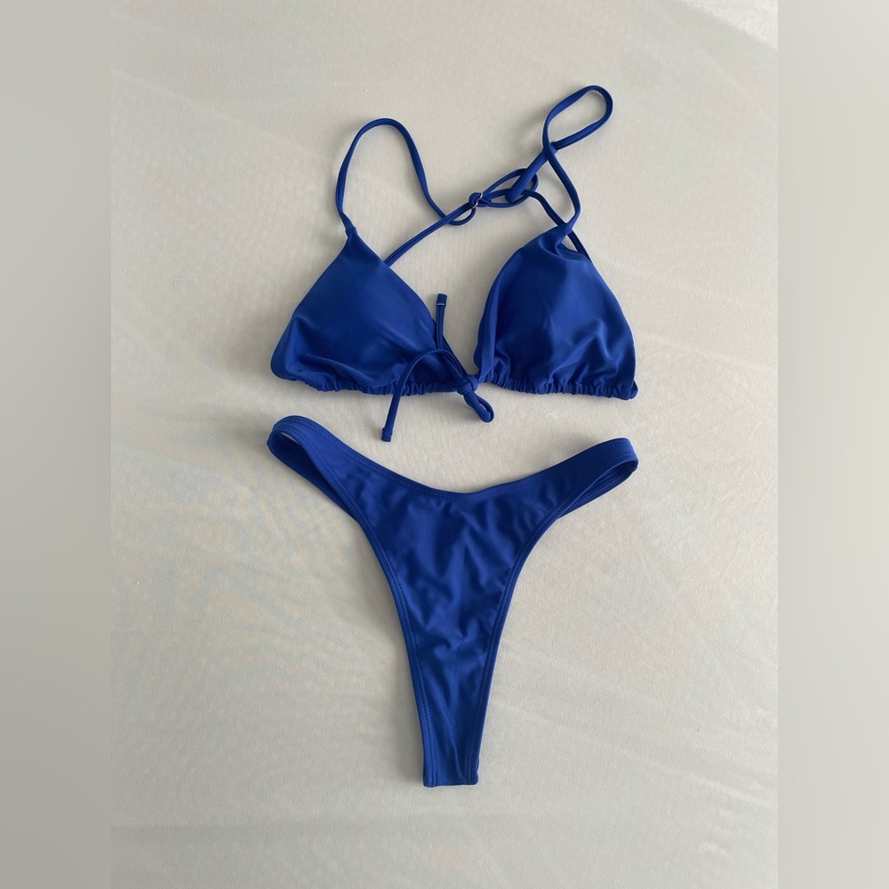 SHEIN Royal Blue Triangle High Cut Cheeky Bikini Set Size S